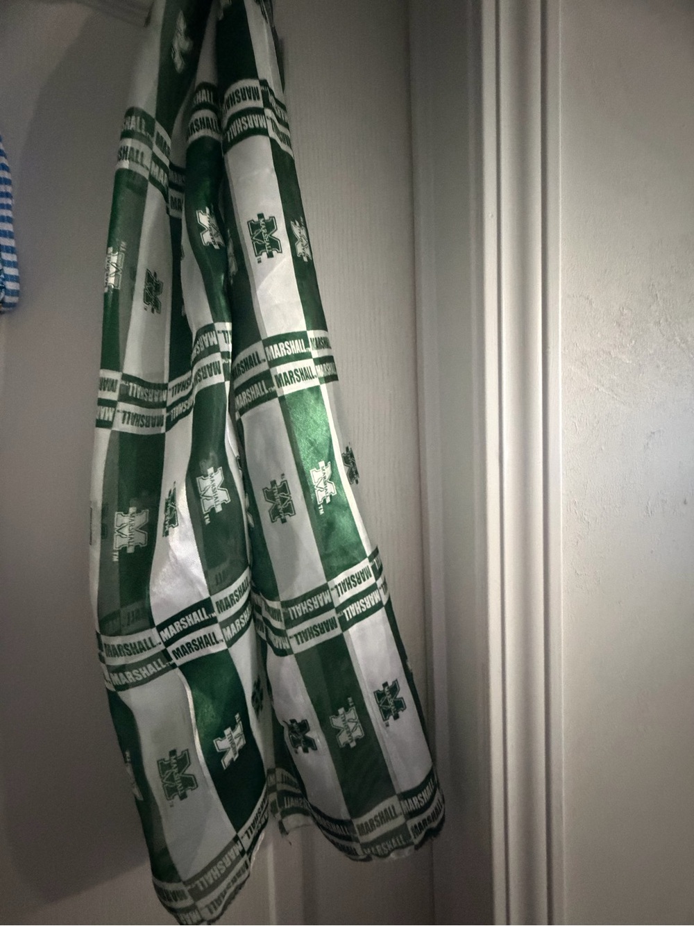 Marshall Green and White silk scarf. Thundering Herd
